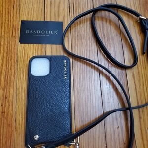 Bandolier Black Leather Phone Case with Crossbody Strap